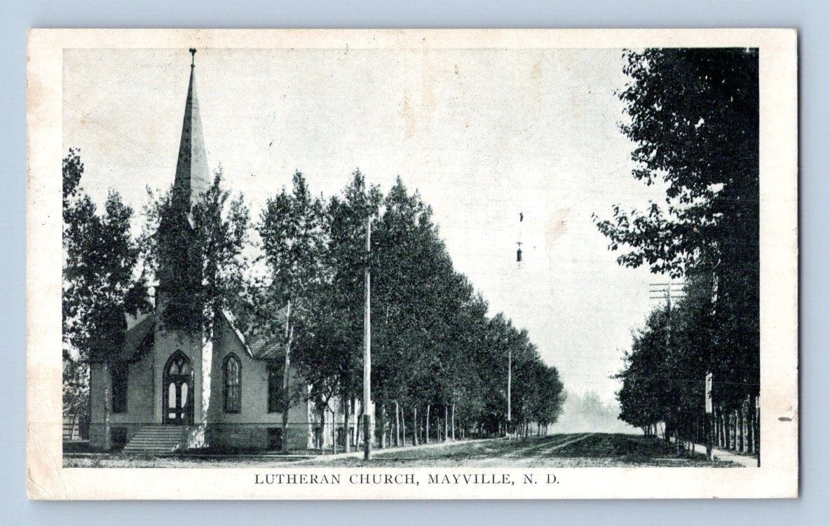 1908. MAYVILLE, ND. LUTHERAN CHURCH. POSTCARD DM8