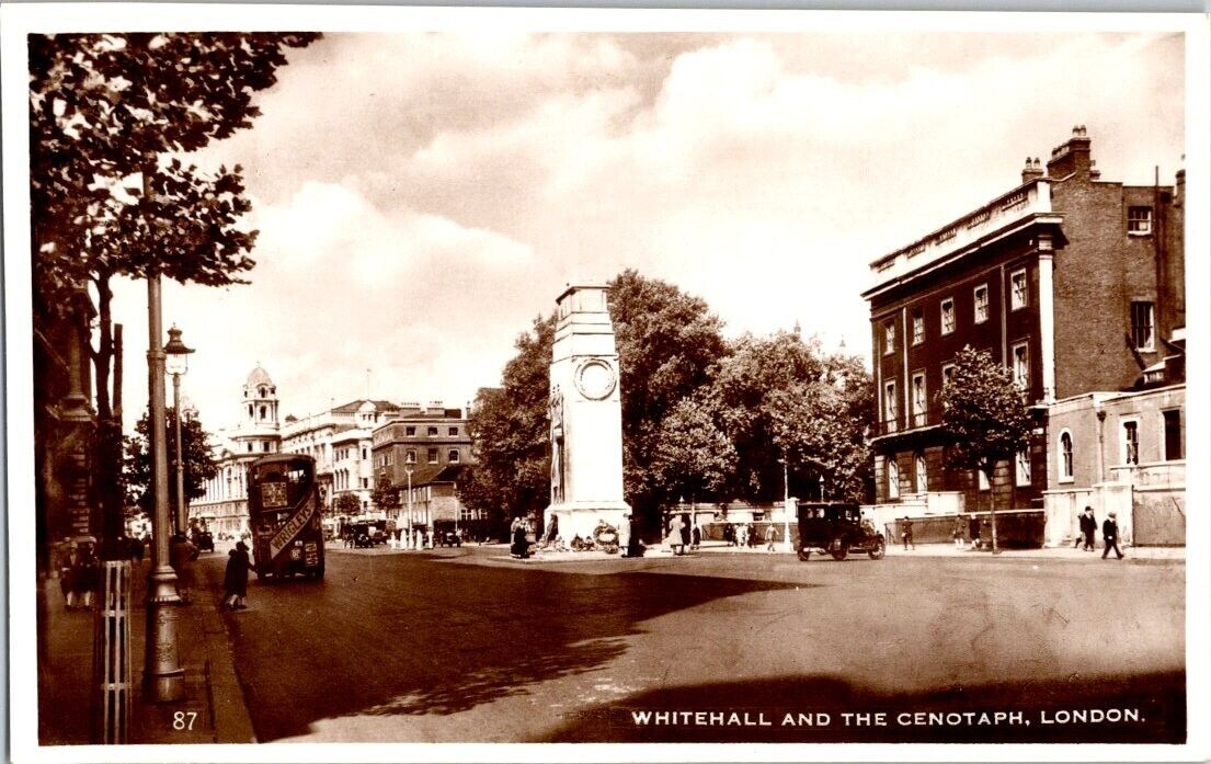 rare vintage real photo postcard - WHITEHALL AND THE CENOTAPH, LONDON unposted