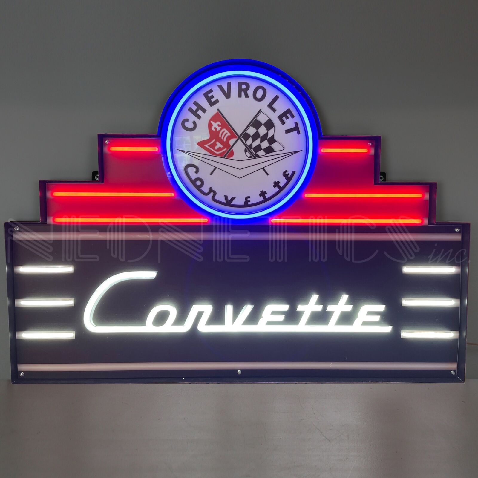 Chevrolet Corvette Neon Sign LED Flex Art Deco Marquee Neon Light in Steel Can