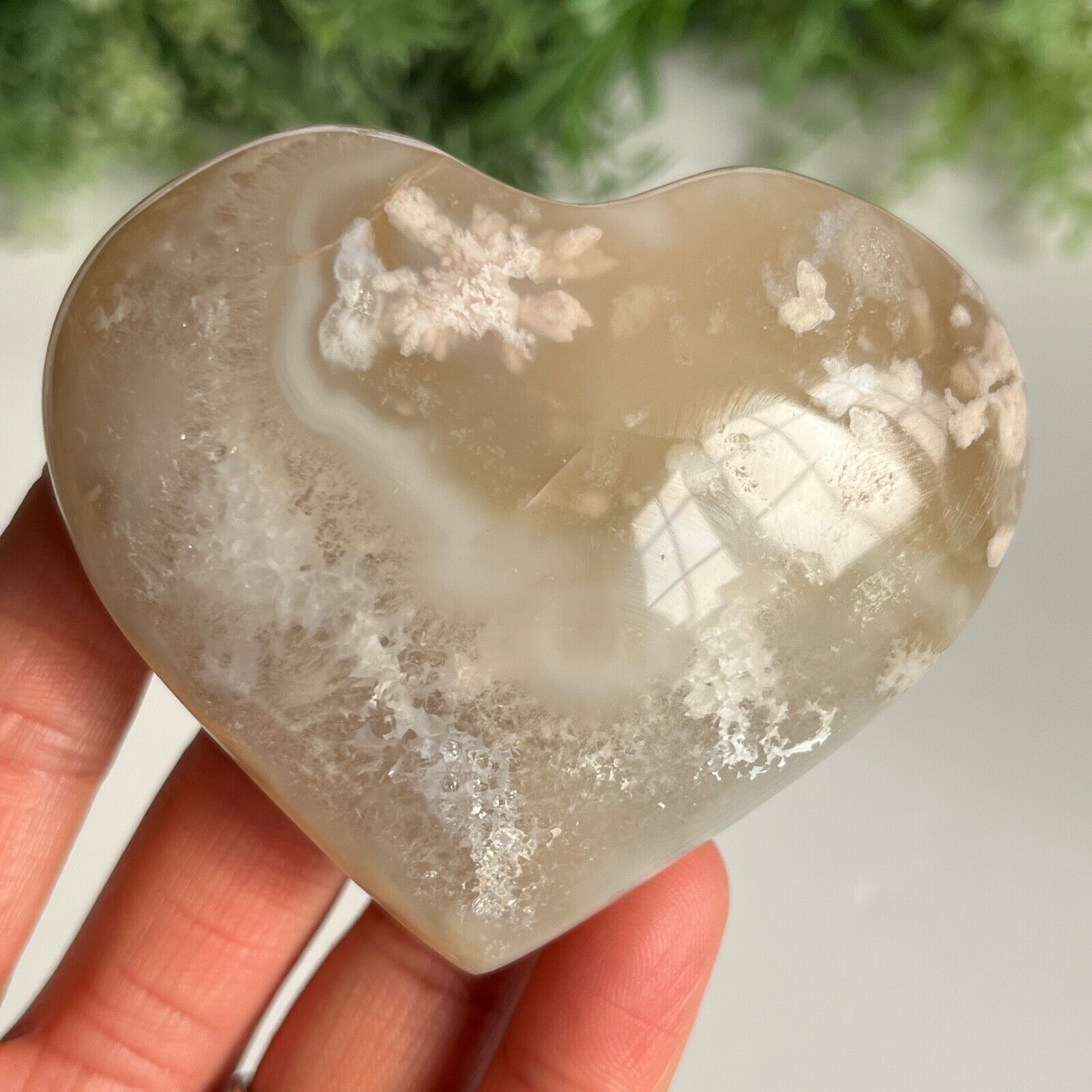Flower Agate Heart Beautiful Large Puff Heart Crystal Druzy Cave 204g - 7.6cm
