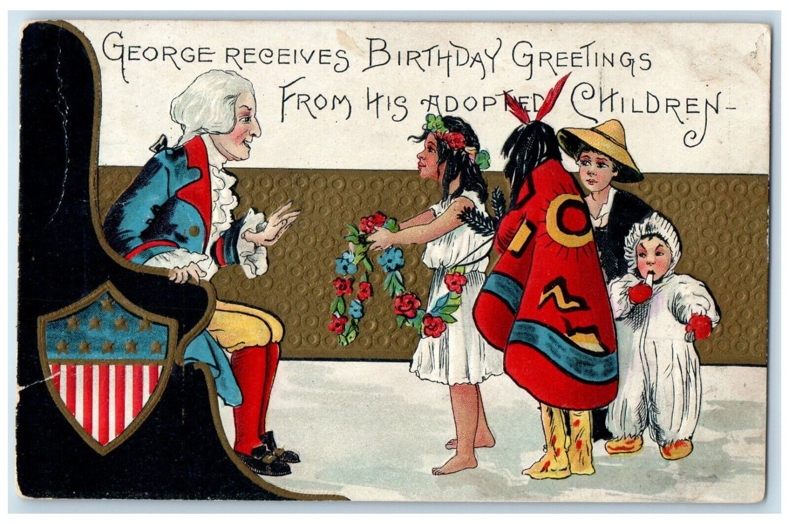 c1910\'s George Receives Birthday Greetings From Adopted Children HBG Postcard