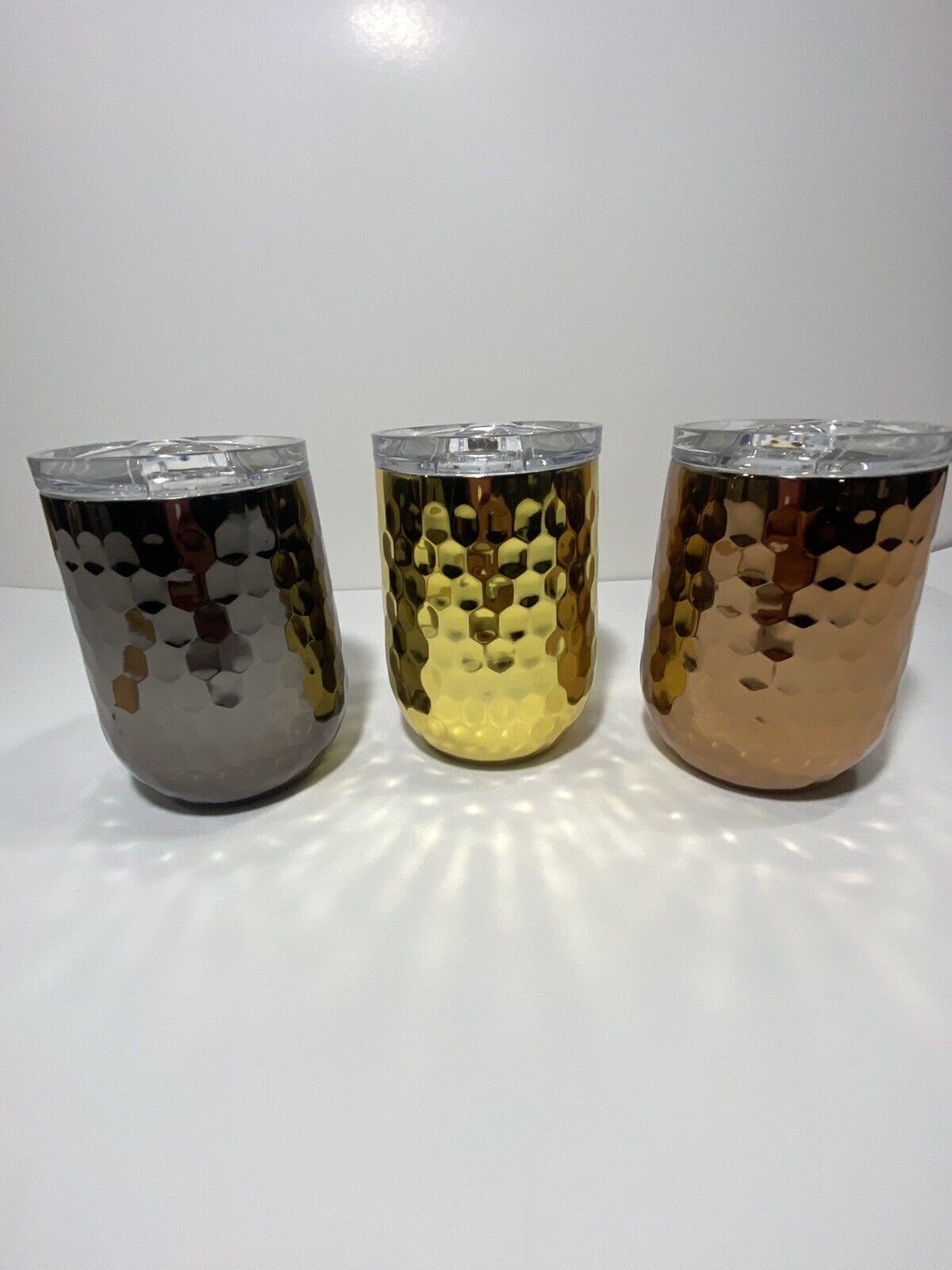 Gold Silver & Bronze Cups Hammered Stainless Steel Members Mark Set Of 3