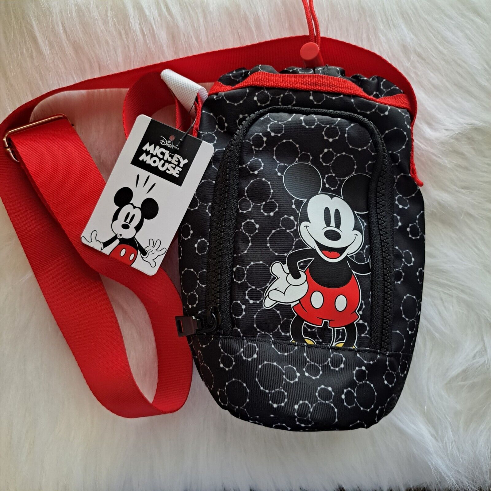 Disney Bioworld Mickey Mouse water bottle holder Black And Red With Adjust Strap