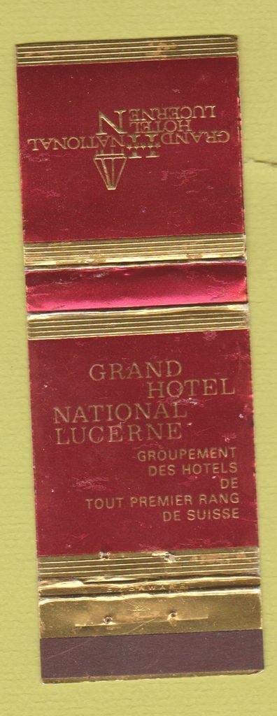 Matchbook Cover - Grand Hotel National Lucerne WORN