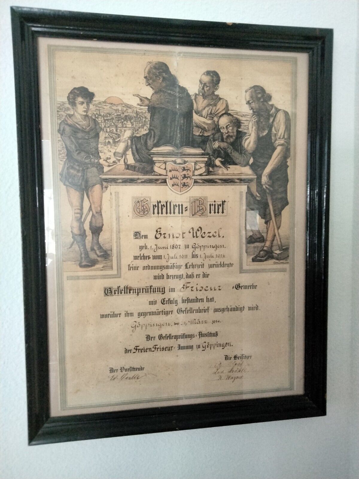 Journeyman Letter 1914 Of The Free Barber Trade, Goeppingen Germany