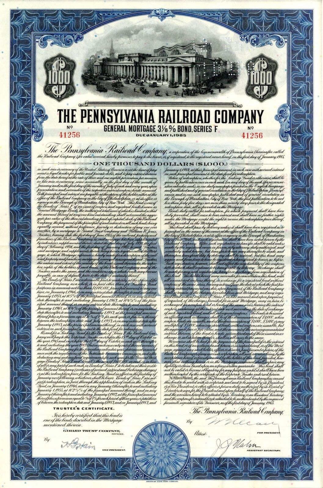 Pennsylvania Railroad Co. - 1945 $1,000 Bond - Railroad Bonds