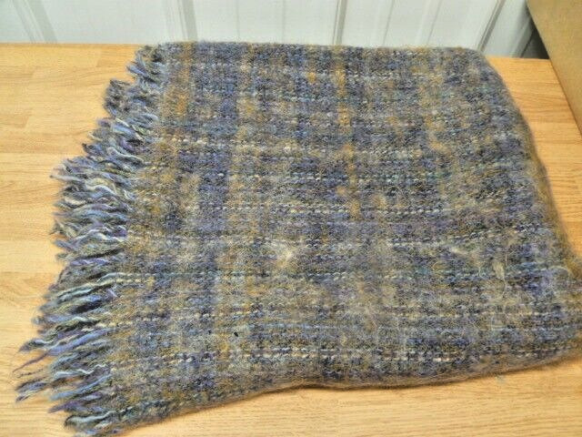 Vintage Avoca Handweavers Wicklow Ireland 100% Wool Lap Blanket - Blue, Brown ++