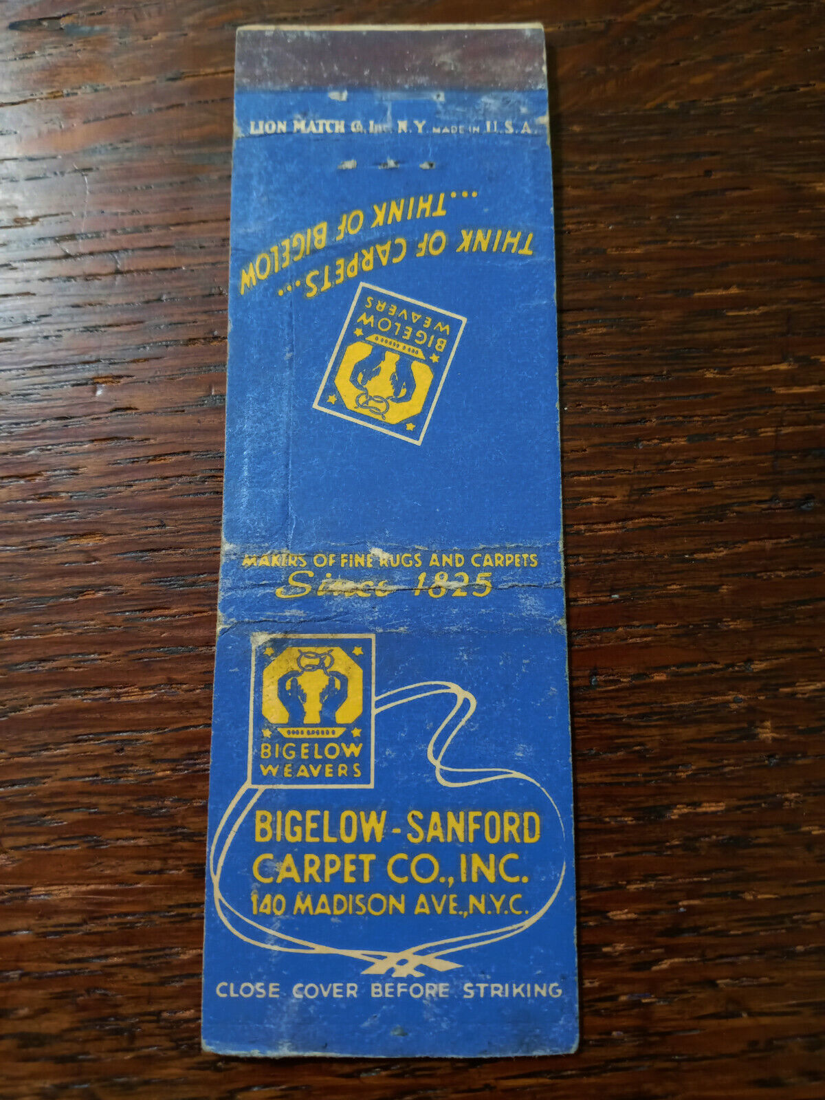 Vintage Matchcover: Bigelow-Sanford Carpet Co, New York, NY