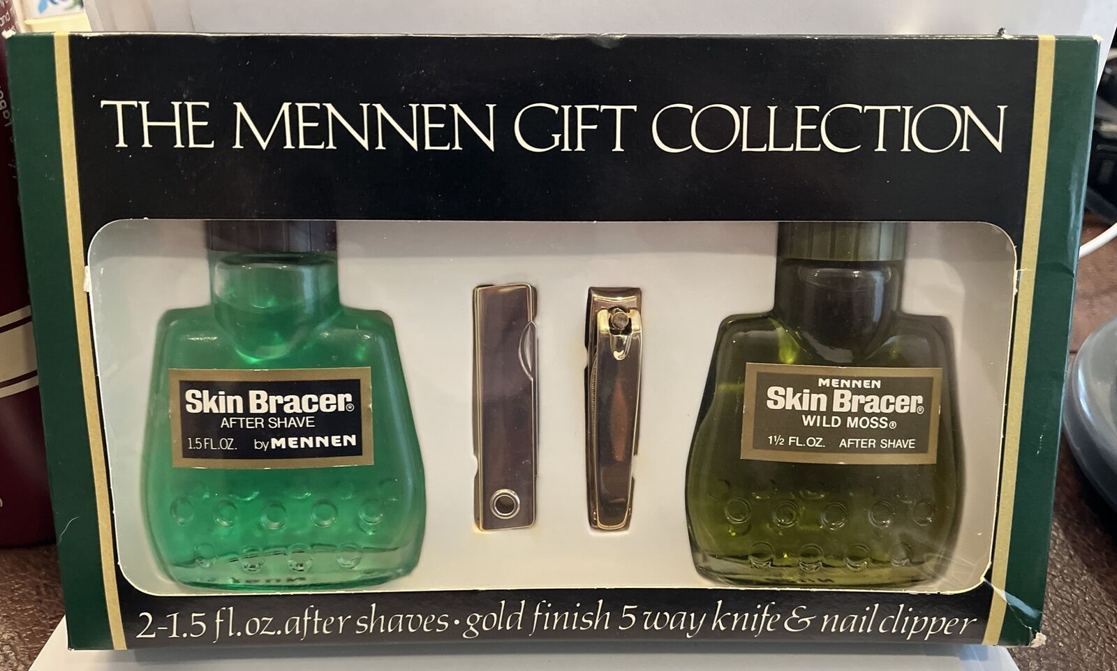 Vintage MENNEN After Shave Gift Set Skin Bracer Wild Moss 1.5 oz Knife & Clipper