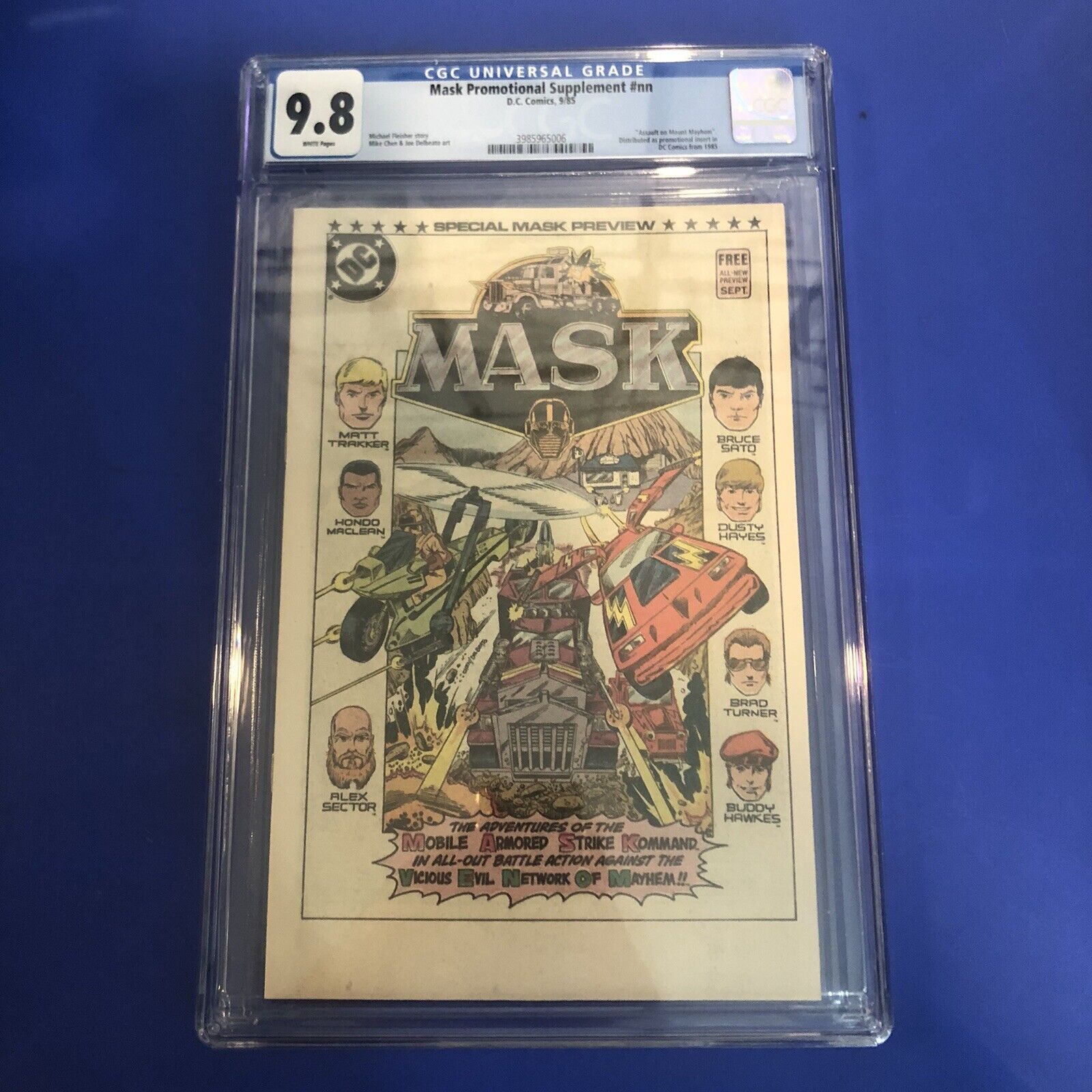 Mask Promotional Supplement 1 CGC 9.8 1ST APPEARANCE M.A.S.K DC Comic 1985 NM/MT