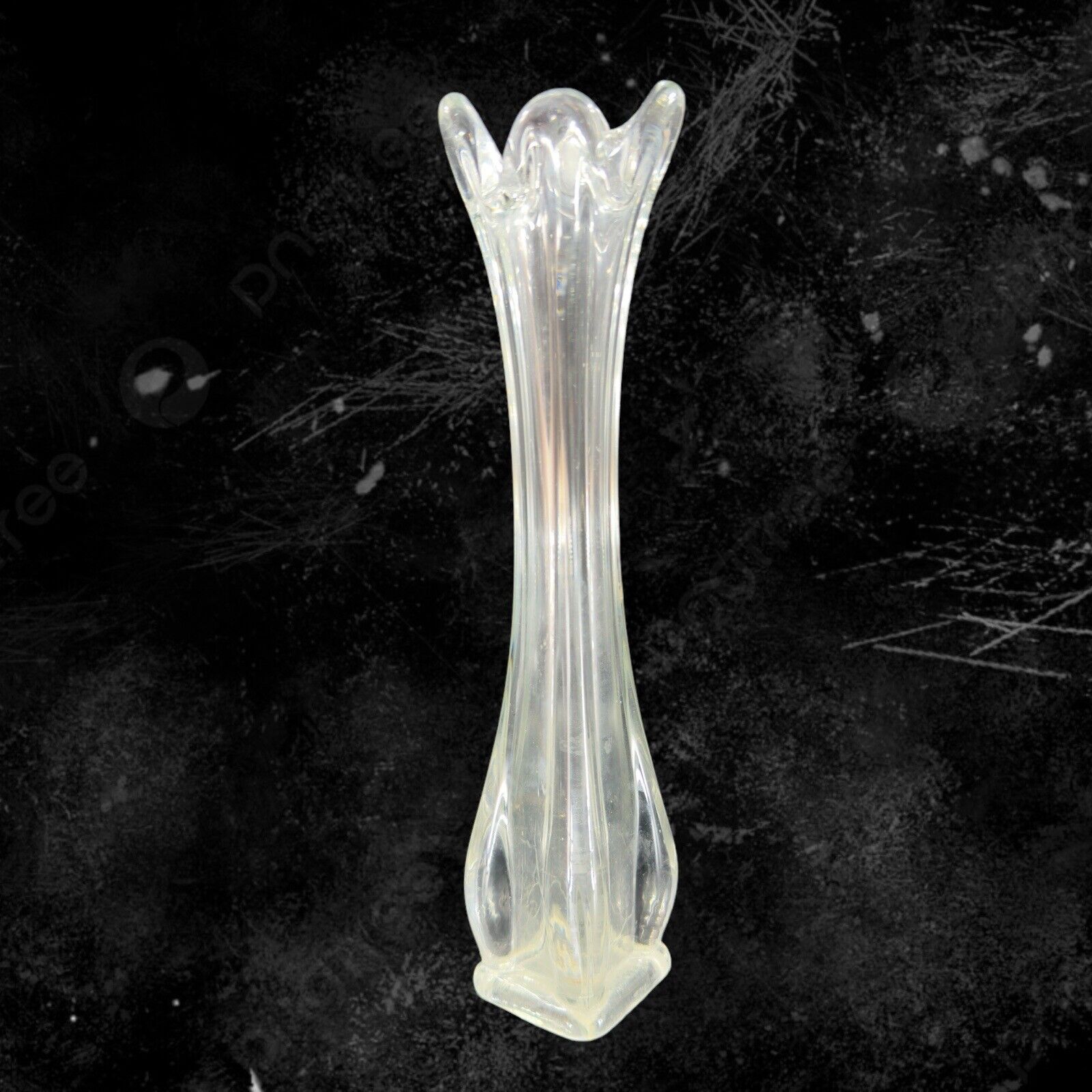 Vintage 1980s Clear Swung Art Glass Vase Tall Glass Decor Abstract Shaped Vase