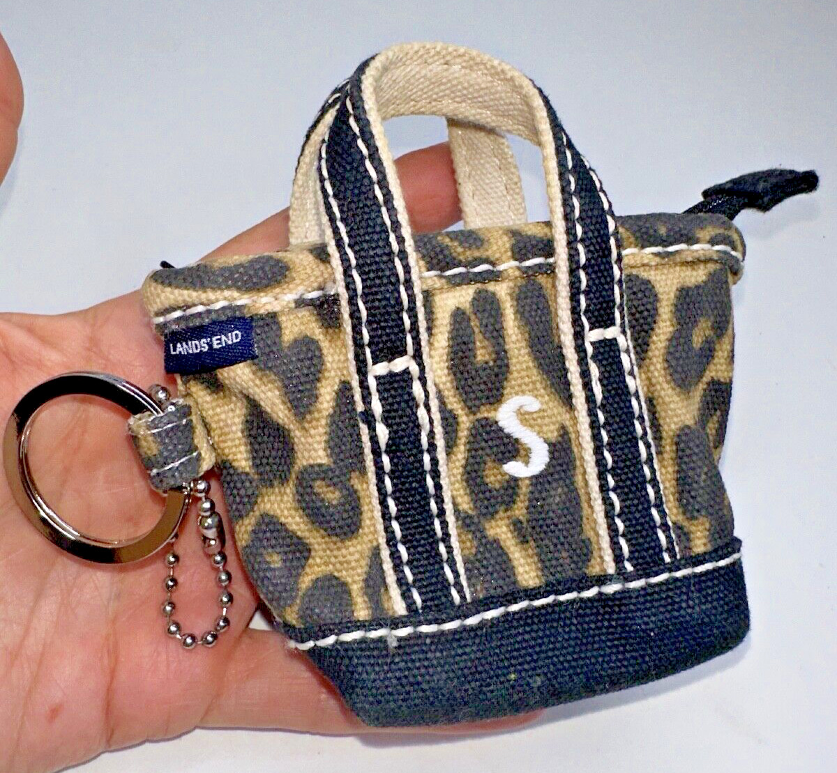 Lands End Keychain Tote Bag Leopard Print Cheetah Initial S Zipper