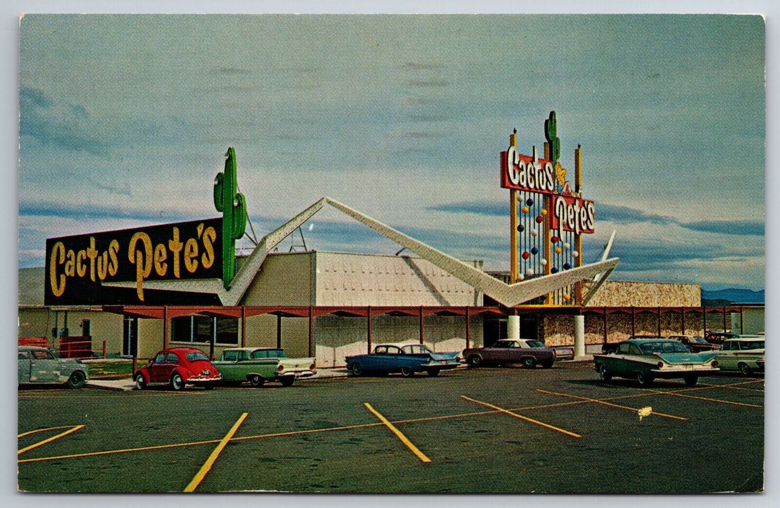 Vintage Postcard NV Jackpot Cactus Pete's Bar Casino 50s Cars c1963 ~13396