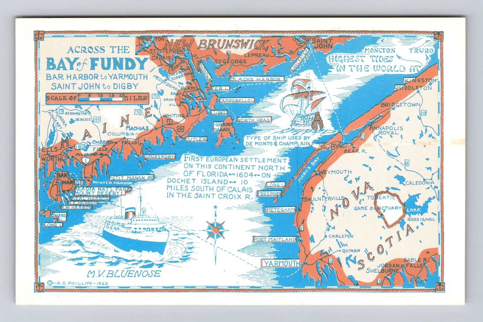 Bar Harbor ME- Maine, General Map Landmark Greetings, Antique, Vintage Postcard