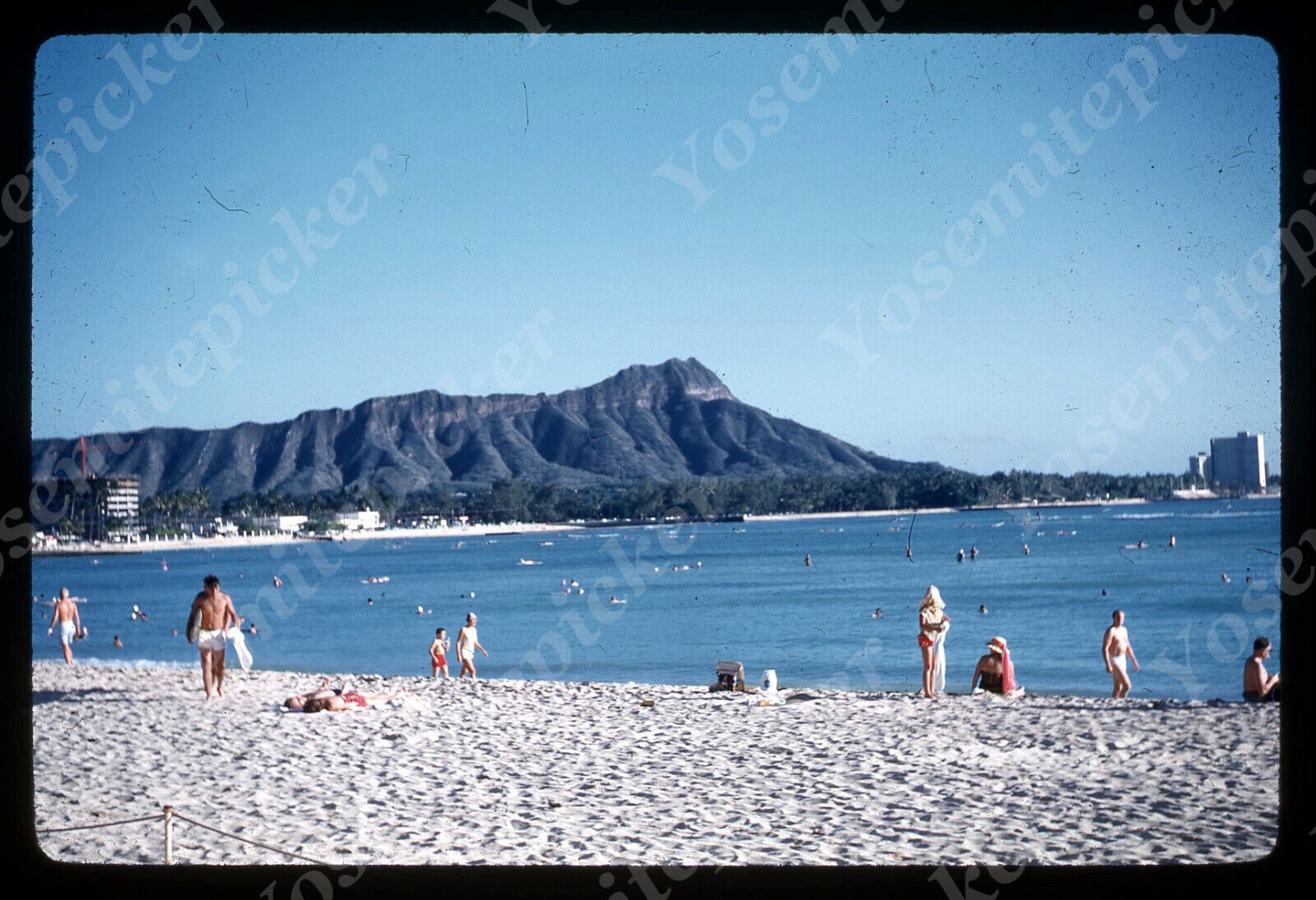 sl73  Original slide 1960\'s  Hawaii  Diamond Head view from Waikiki beach 116a