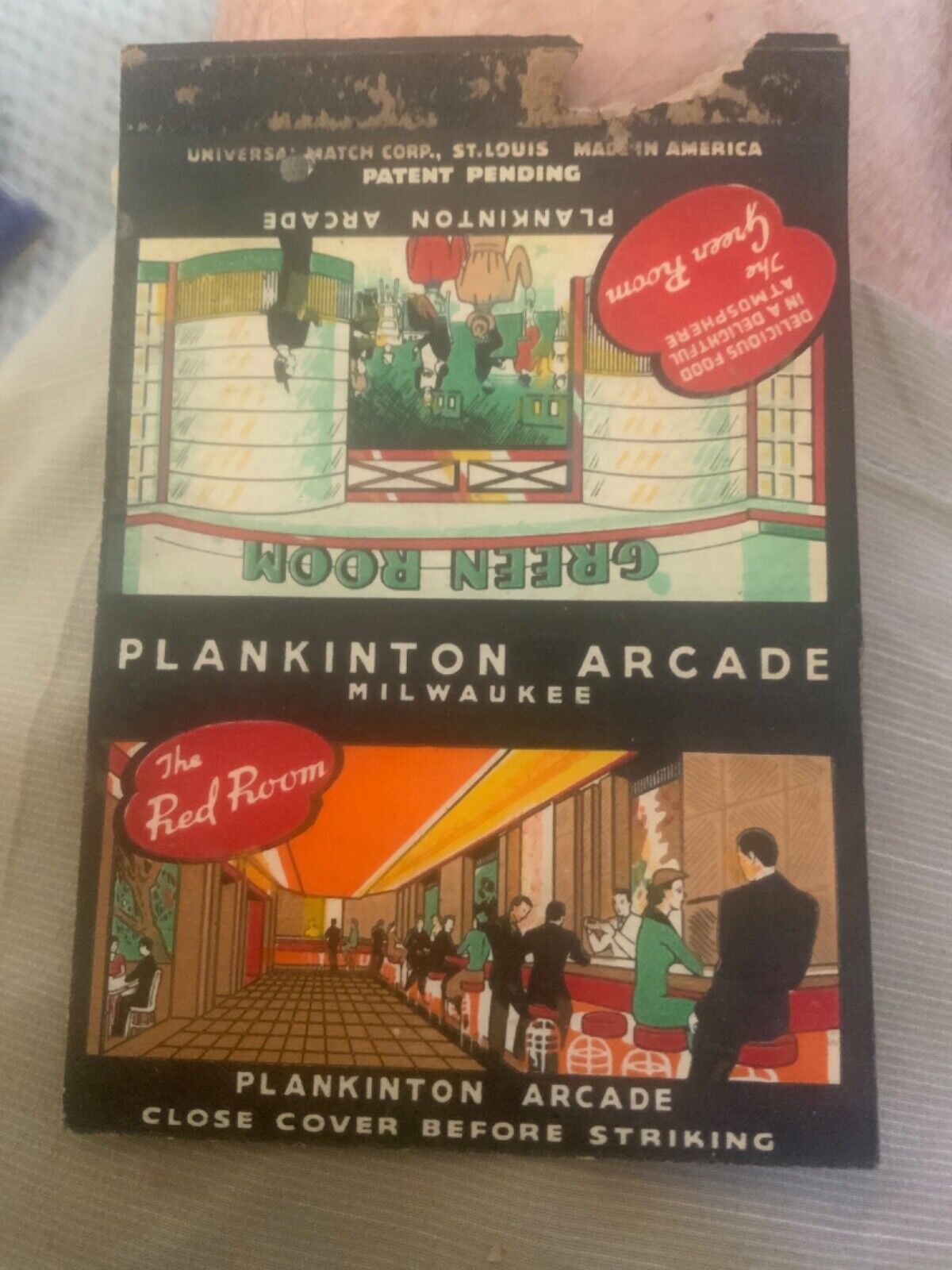 Oversized Matchbook Plankinton Arcade Milwaukee ca1930sRed Rm, Green Rm