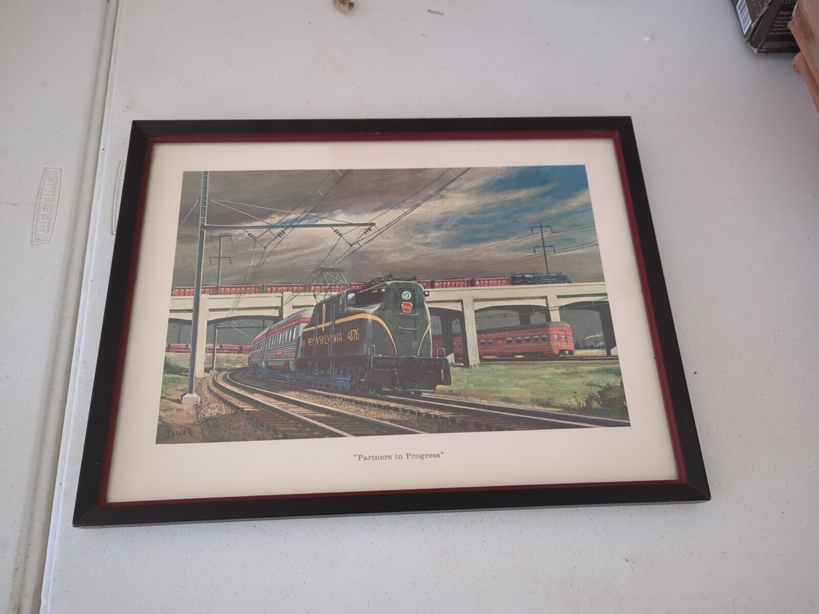 Framed Grif Teller Railroad Train Print Partners In Progress 13x17