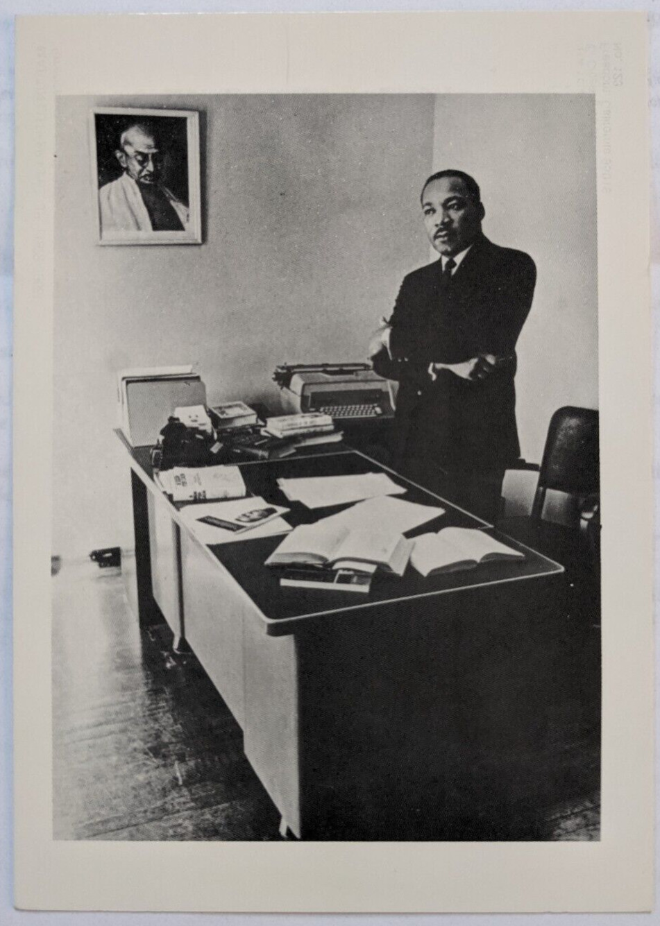 Martin Luther King Jr. at Desk Photograph Portrait Vintage Postcard 4 x 6 Unused