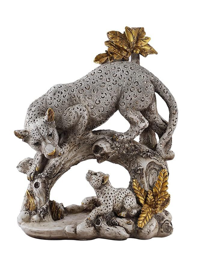 Resin Panther Family Animal Figurine, 12 x 8.5 x 3 Inches, Multicolour