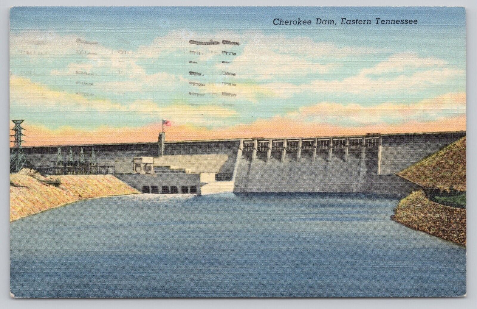 Cherokee Dam Holston River Eastern Tennessee TN Vintage Linen Postcard
