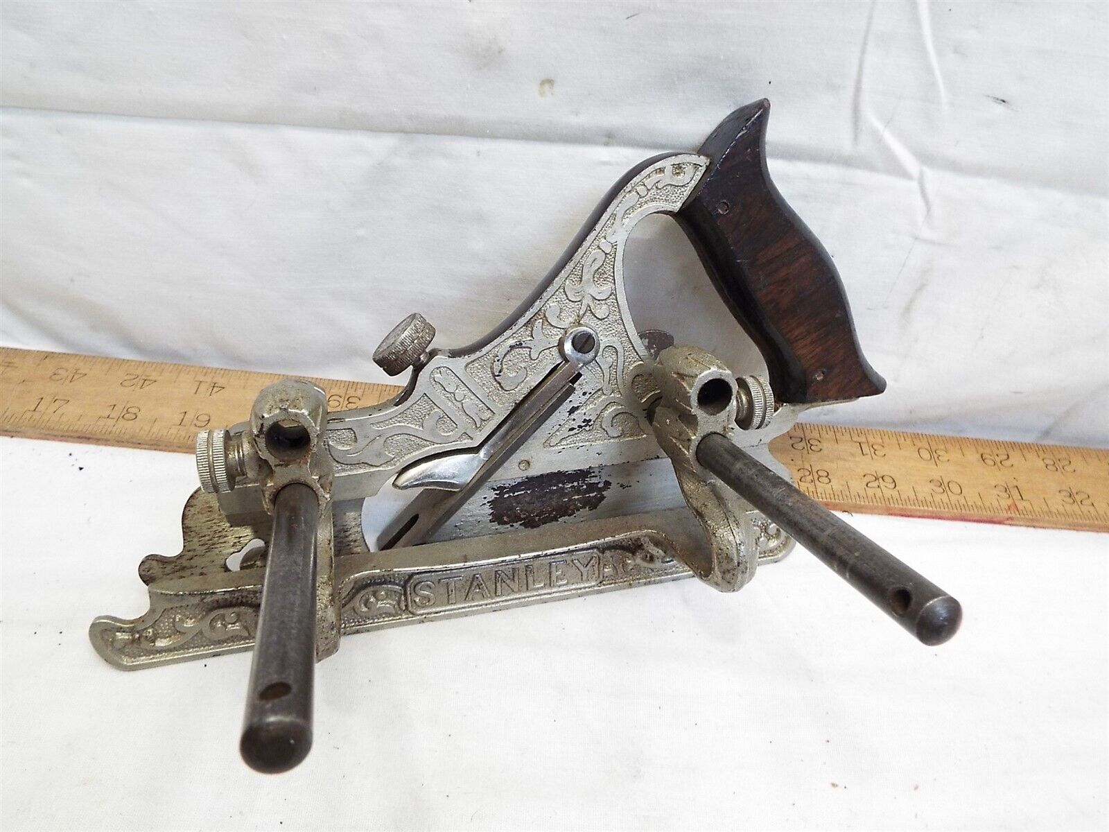 Antique Stanley Sweetheart Miller\'s Patent Plow Plane Wood Tool Body Fence Depth