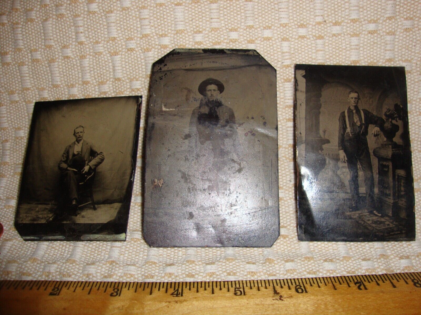 Vintage Tin Type Photographs of Men taken in Studios Lot of 3 
