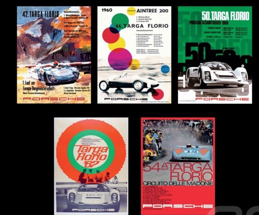 LAST 2 AWESOME Porsche Targa Florio 1958-1960-1966-1967-1970 5 Poster Collection