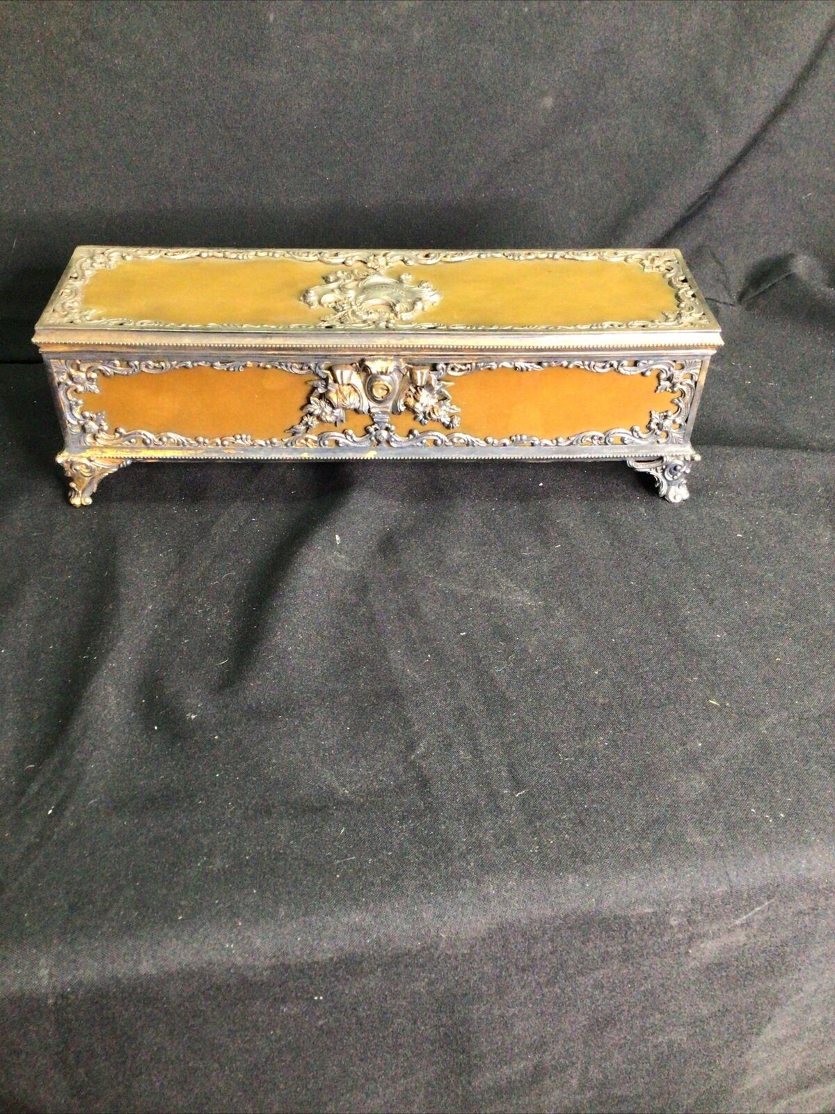 RARE Victorian Jewelry Casket Box long silver ornate bakelite silver