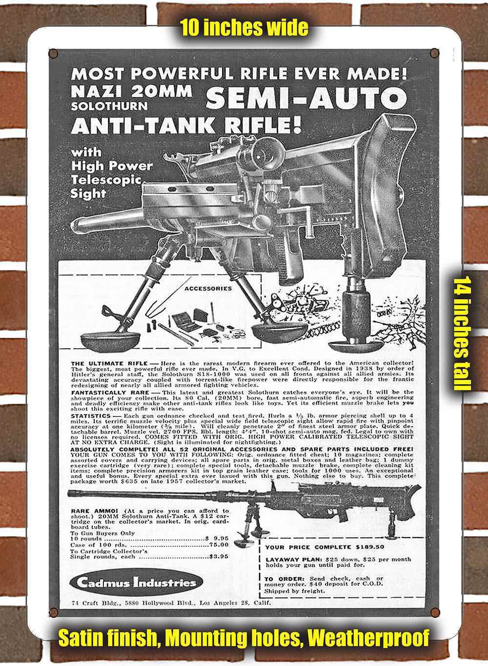 Metal Sign - 1958 20mm Anti-Tank Rifle- 10x14 inches