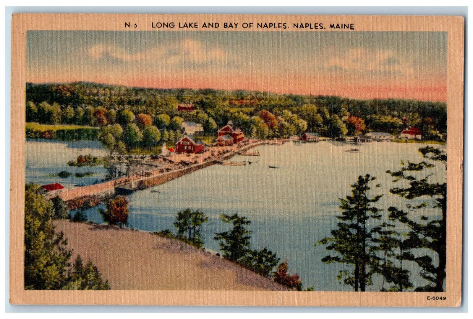 c1940's Long Lake and Bay of Naples, Naples Maine ME Vintage Unposted Postcard
