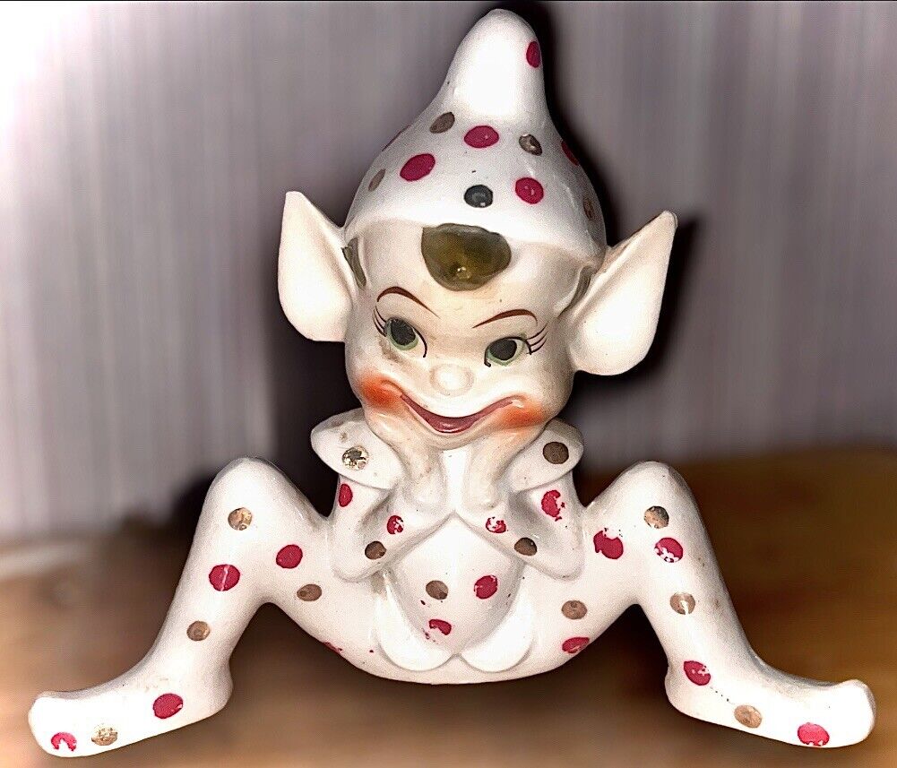 1950 RARE Thames Japan PolkaDot Sitting Ceramic Pixie Elf XMAS Sprite Figure MCM