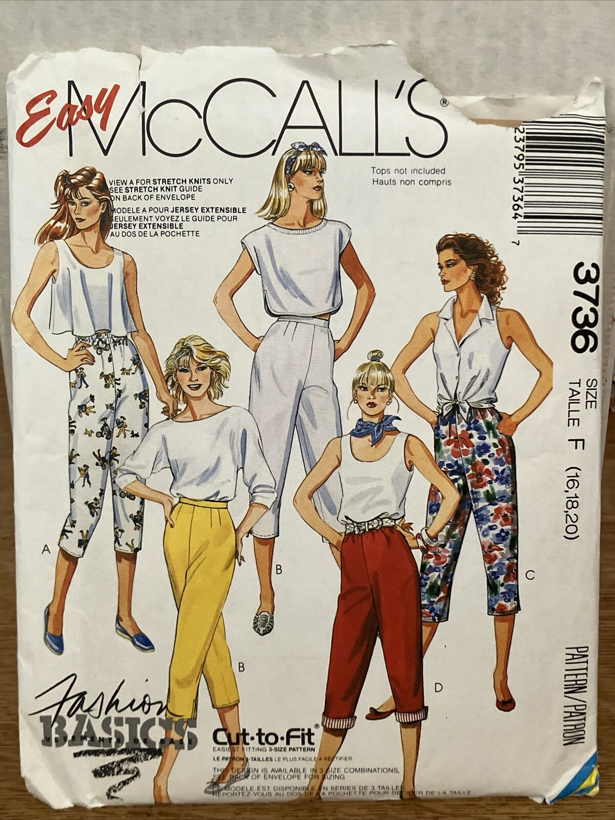 McCalls Vintage Culotte Cigarette Pant Pattern 3736