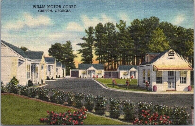 GRIFFIN, Georgia Postcard WILLIS MOTOR COURT Cabins Roadside Curteich Linen 1947