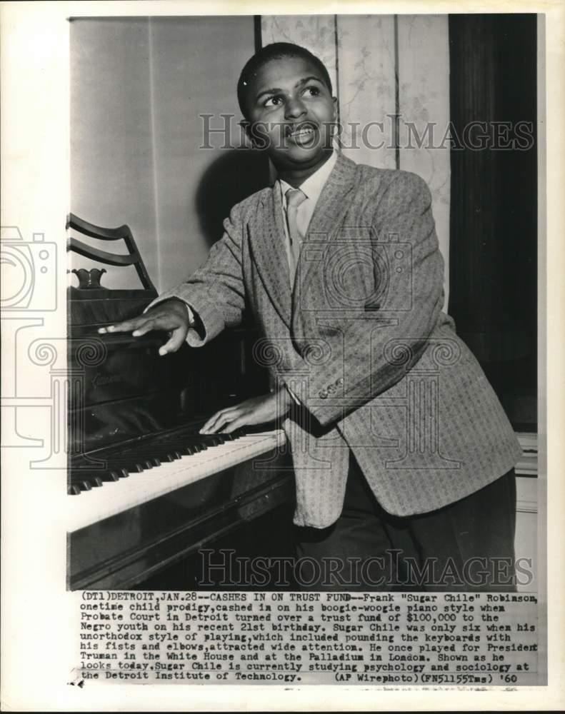 1960 Press Photo Child pianist Frank Robinson with a piano in Detroit, Michigan