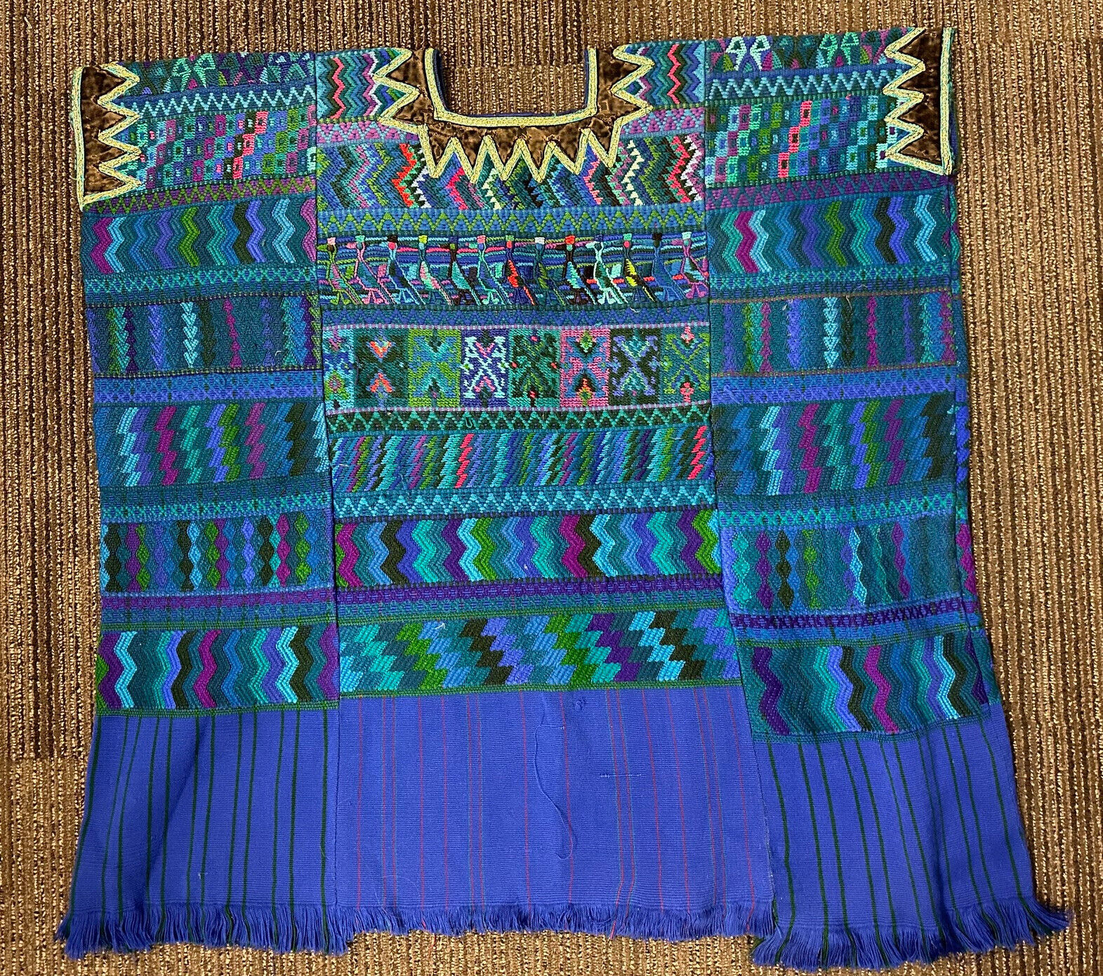 Vintage Handwoven Guatemalan Huipil, Bright Blue & Purple Santa Catrina Palopo