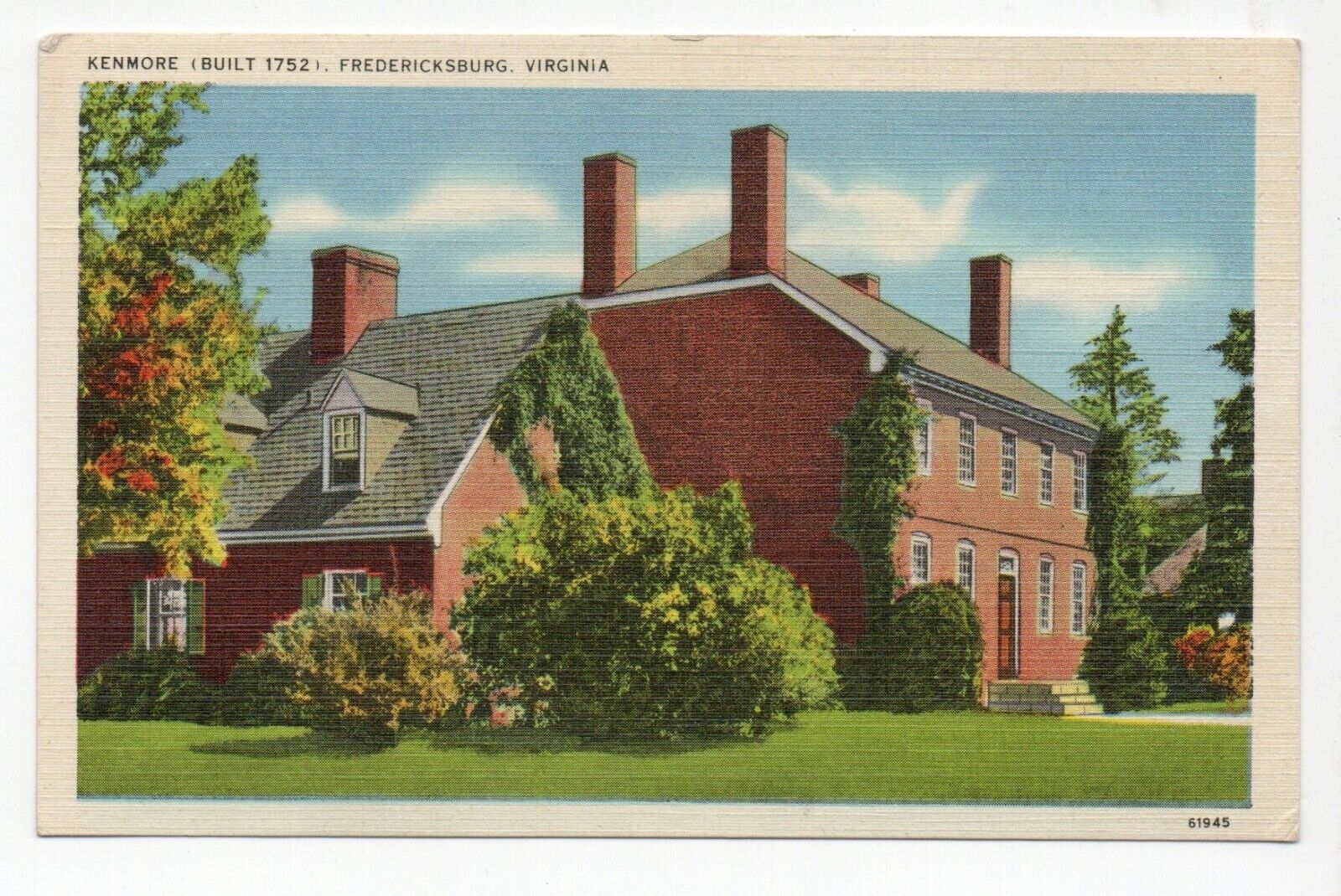 Kenmore (Built 1752) Fredericksburg, Virginia Vintage Unposted Postcard
