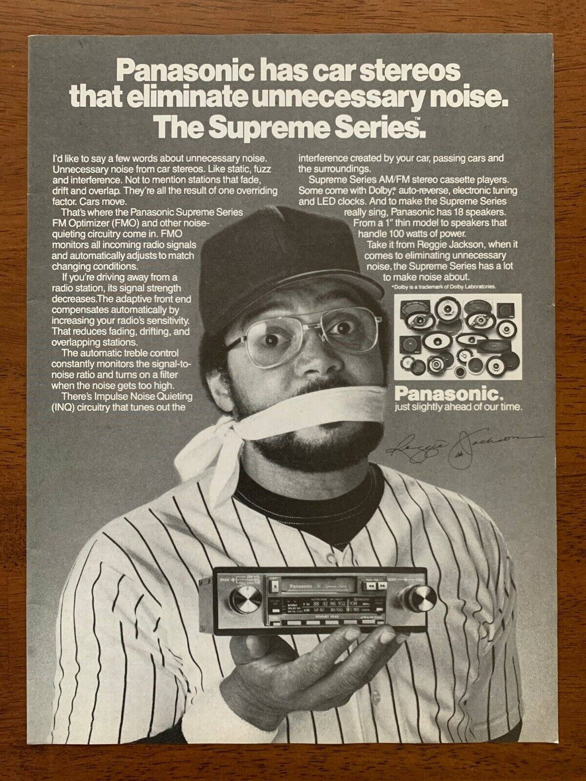 1981 Panasonic Car Stereo Reggie Jackson Vintage Print Ad/Poster Man Cave Décor