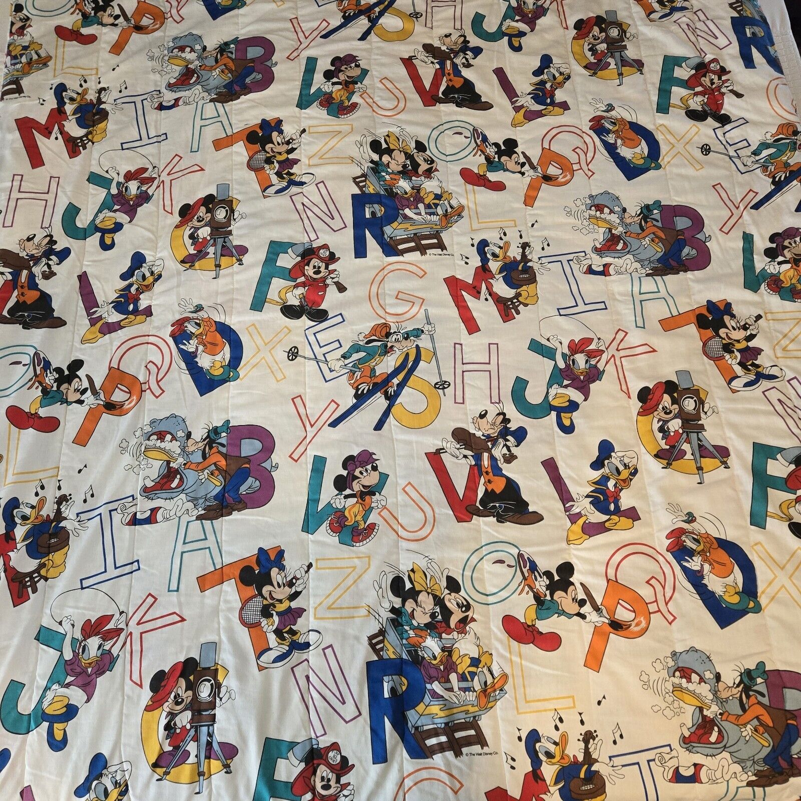 Vintage 1980s Disney Comforter Mickey Minnie & Friends Alphabet ABCs Twin 86x66