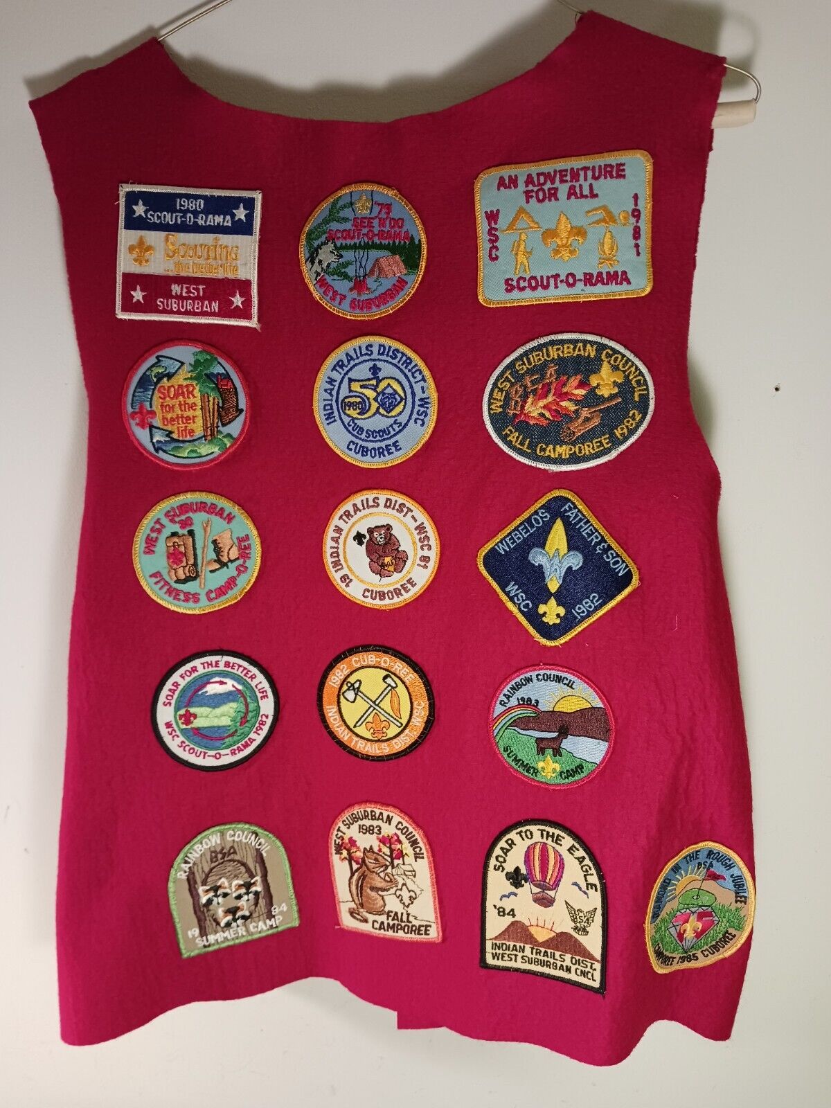 Vintage Boy Scouts of America BSA Large Red Wool Felt Vest Full of Patches