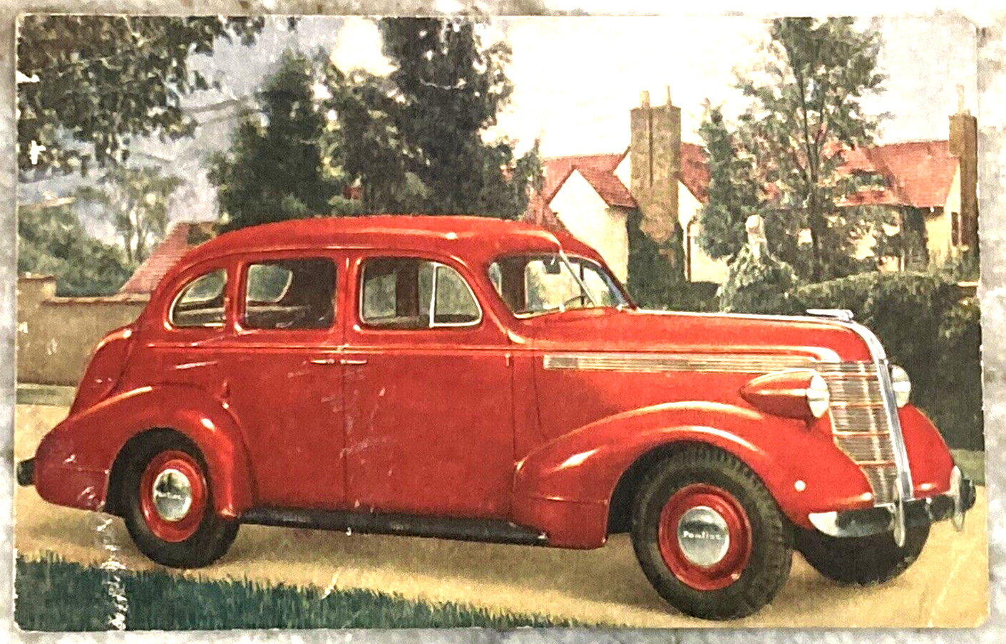 1937 SILVER STREAK PONTIAC Red Coupe PM Royal Oak MI 1939 Postcard 3025