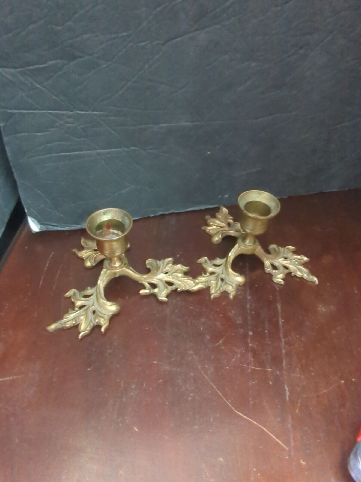 Vintage Pair Brass Leaf Candle holders Candlesticks Boho Decor
