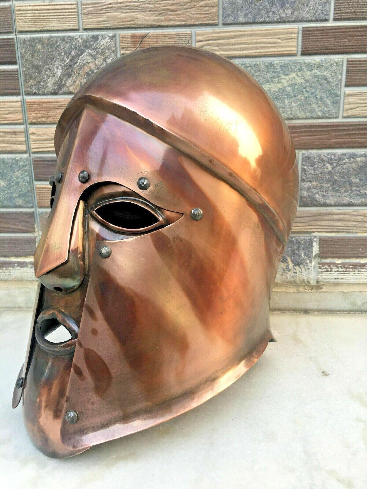 Medieval Copper Finish Greek Corinthian Helmet Made From 18ga Metal Face Helmet