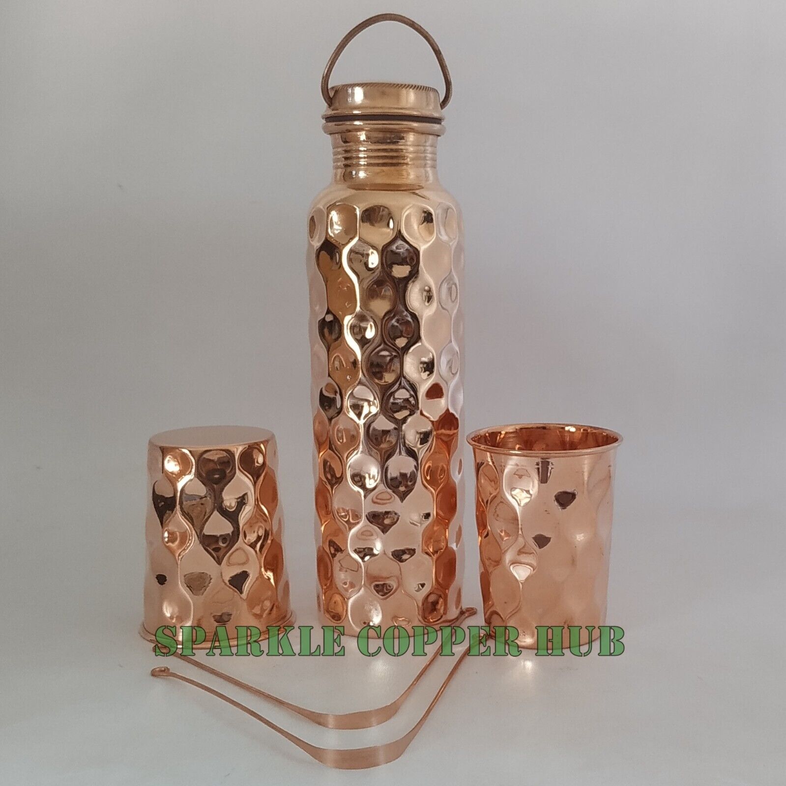 Copper Water Bottle with 2 Copper Glass Tongue Scraper Cleaner For Oral Hygiene