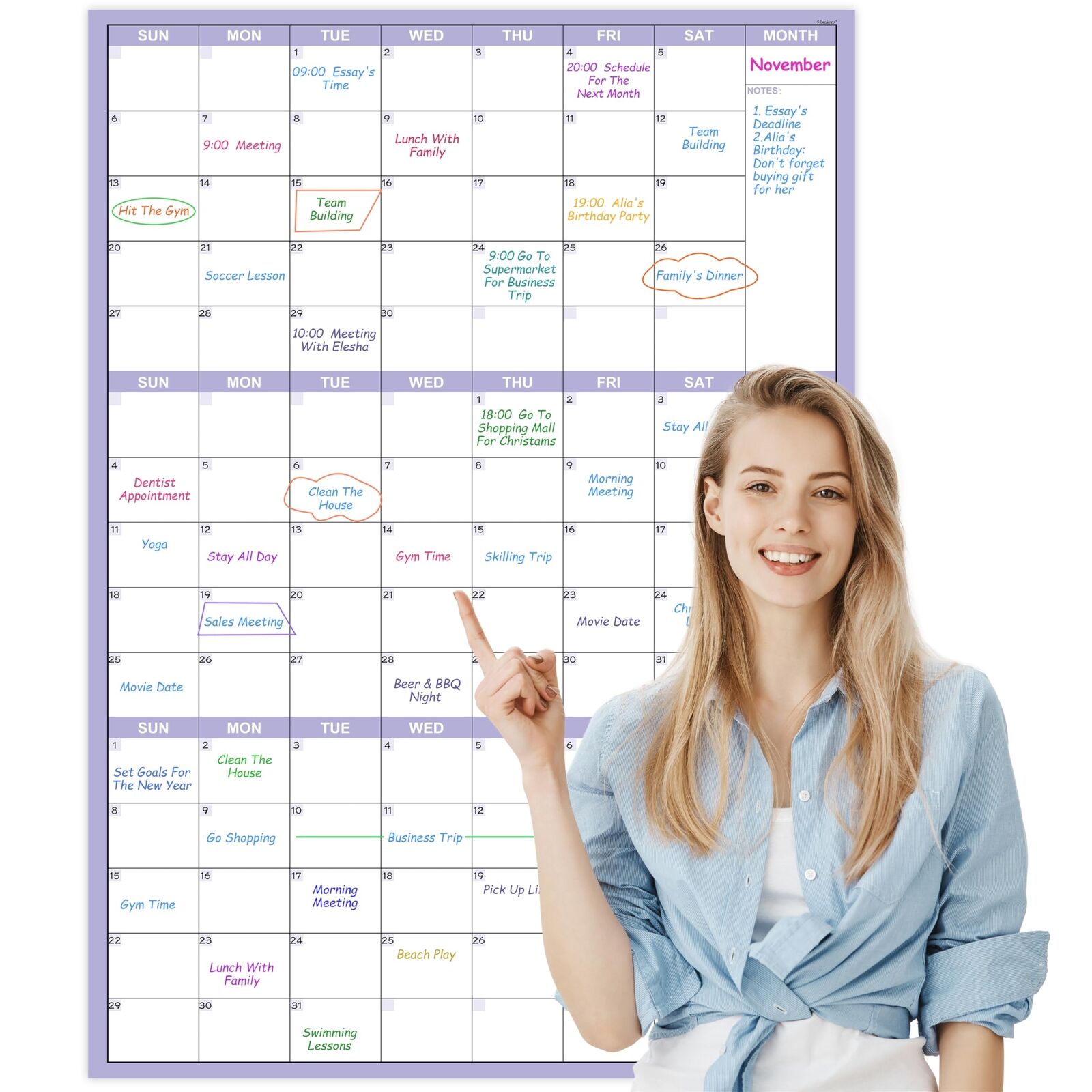Large Dry Erase Calendar for Wall – 3 Month Calendar(Vertical), Dry Erase