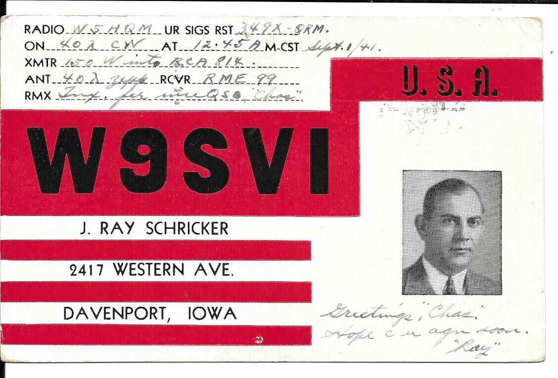 QSL  1941 Davenport Iowa    radio card