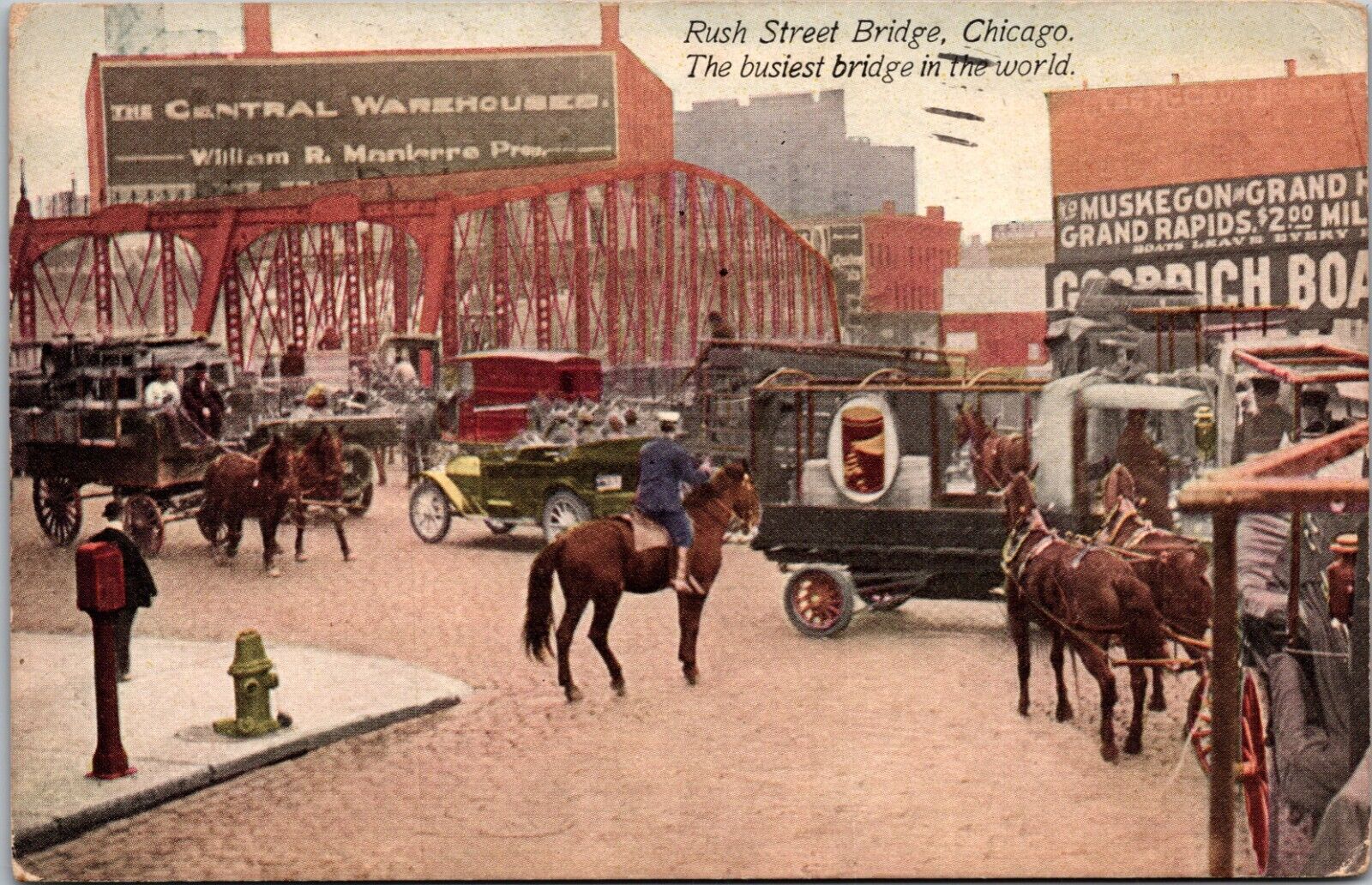 Rush Street Bridge Chicago Illinois IL c1915 Postcard
