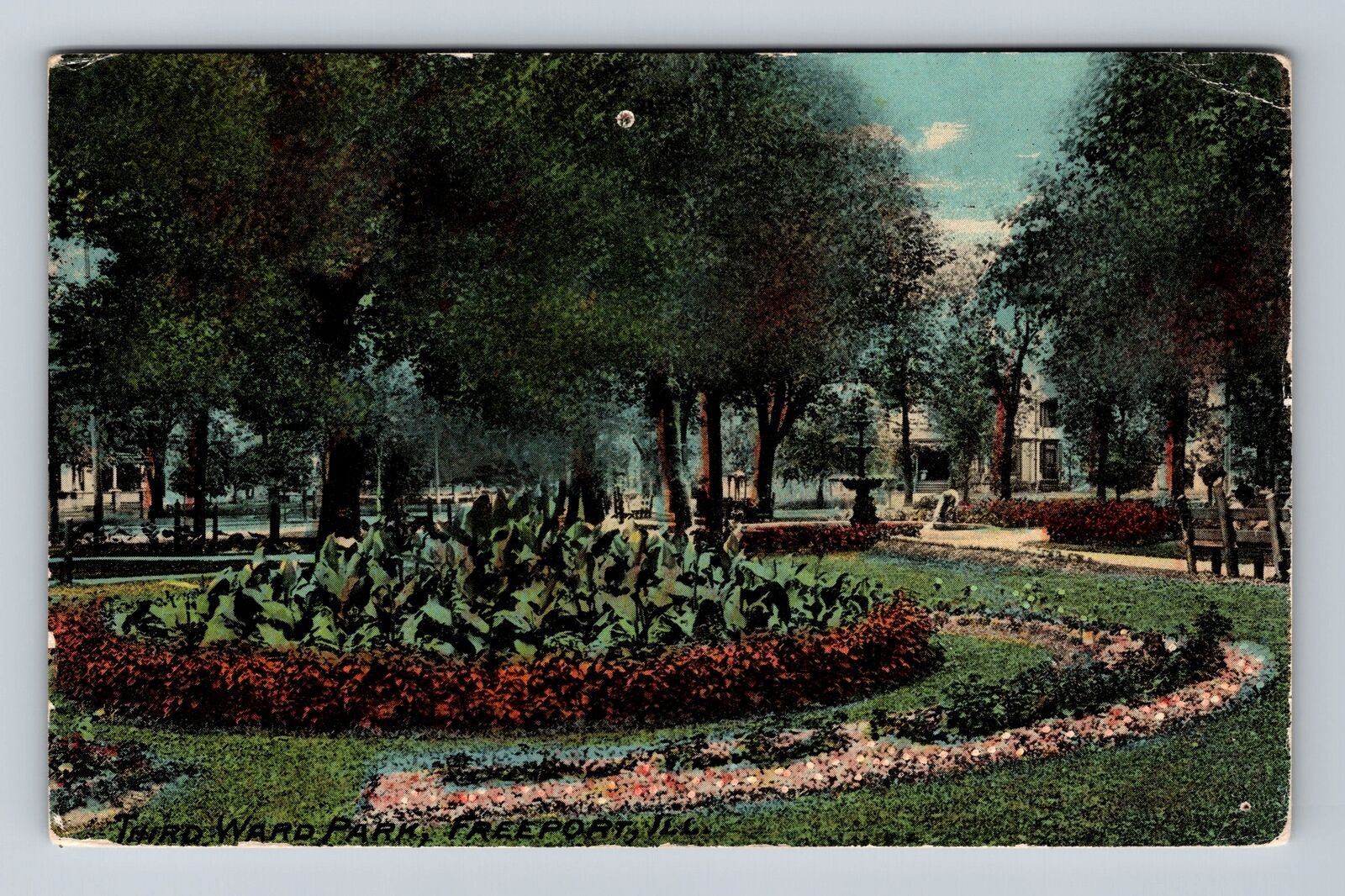 Freeport IL-Illinois, Flower Garden Third Ward Park, Souvenir Vintage Postcard
