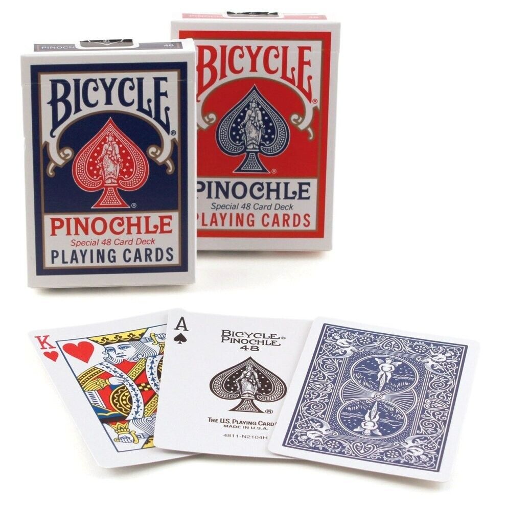 2 Decks - Bicycle Pinochle Special 48-Card Decks Blue & Red Playing Cards - NEW