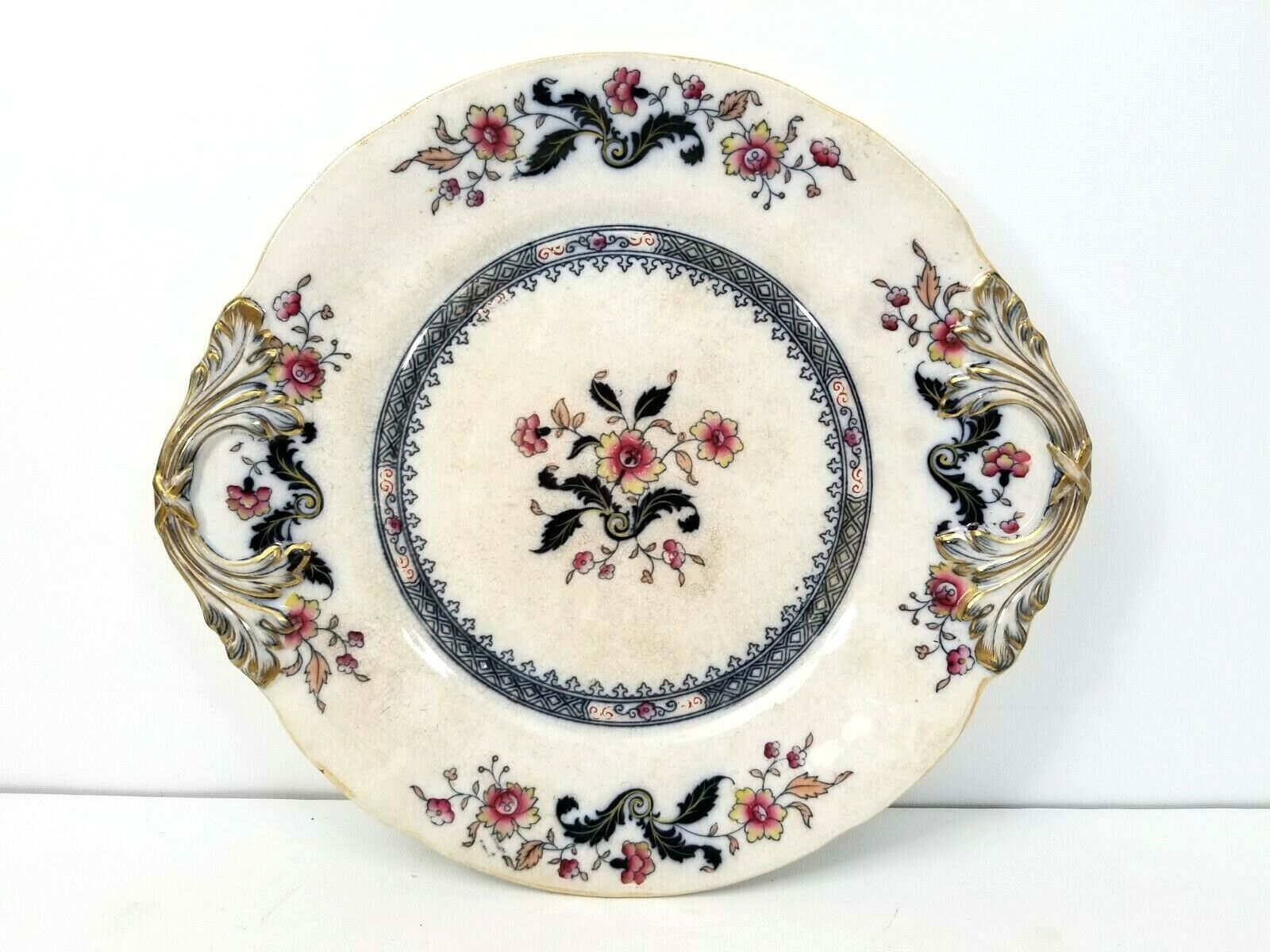 Antique Oriental Stone Ware Floral Design Large Platter