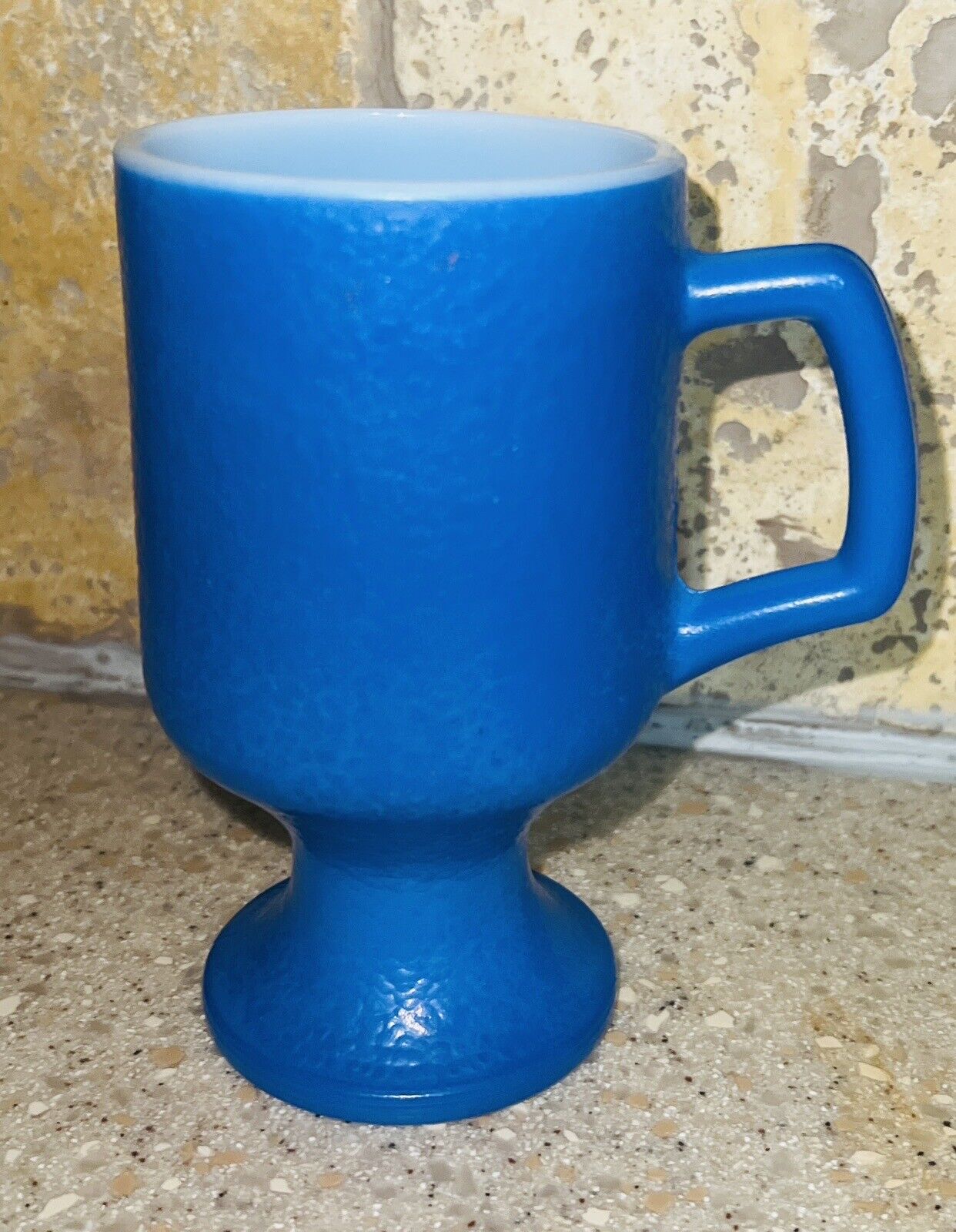Vintage Hazel Atlas Blue Textured Milk Glass Footed Mug 5.5\